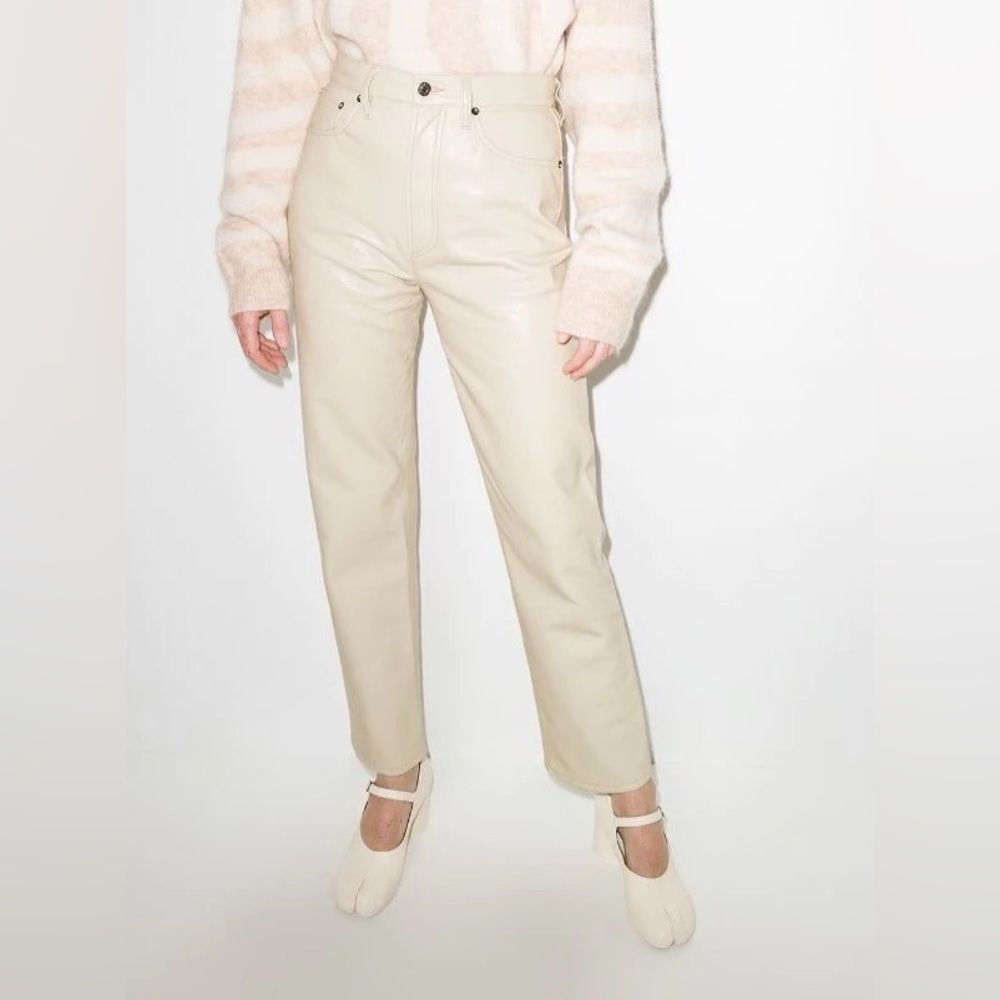 H&M Divided Vegan Faux Leather Pants Cream Off White Size 10 Excellent Condition - Picture 2 of 10
